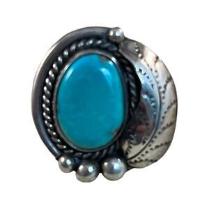 Vintage Turquoise Sterling Silver Native American Navajo Ring Sz 6.5